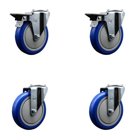 Service Caster 5'' Blue Poly Wheel Swivel Bolt Hole Caster Set with 2 Posi Lock Brakes, 4PK SCC-BH20S514-PPUB-BLUE-PLB-2-S-2